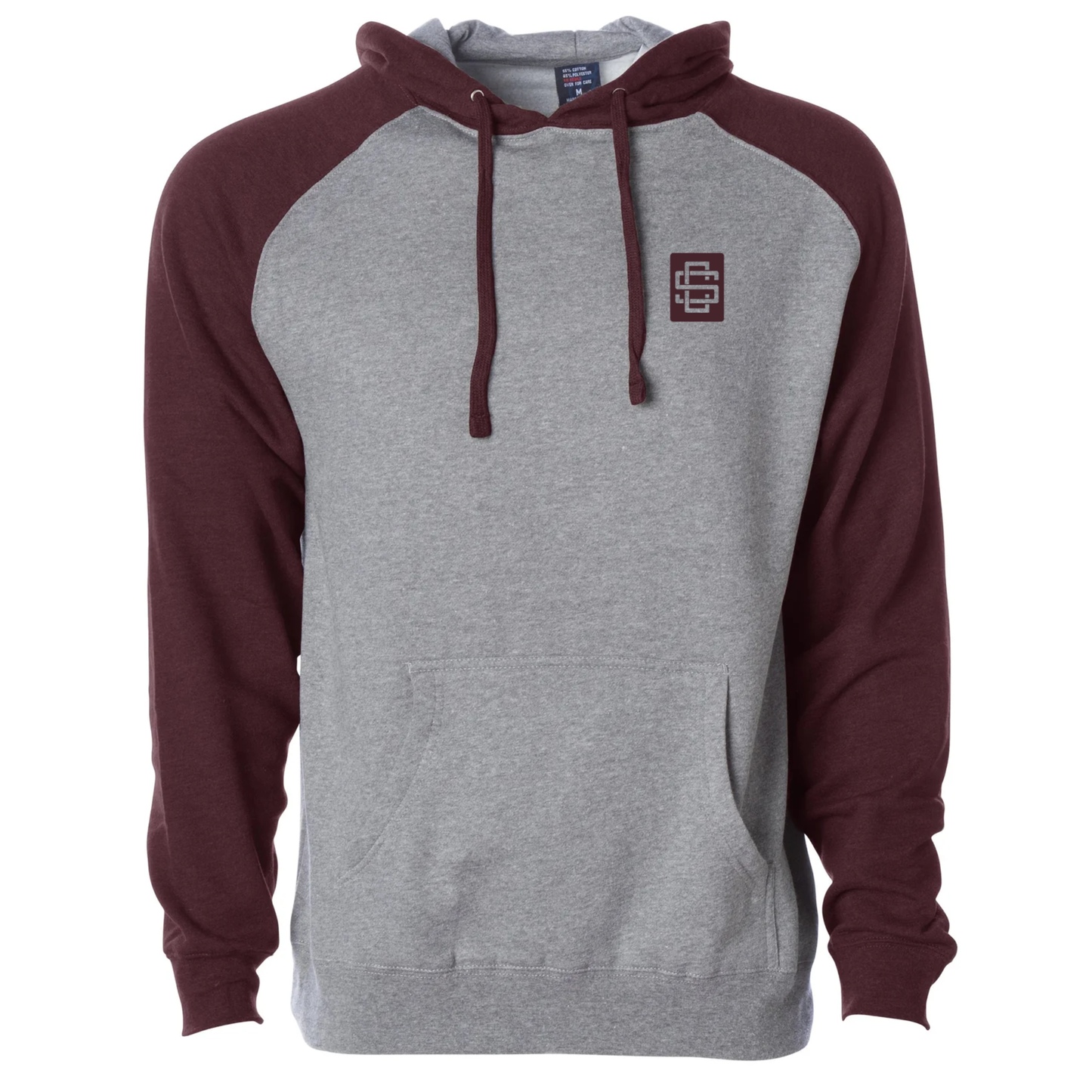 Burgundy Heather / Heather Grey Raglan Sleeve Hoodie