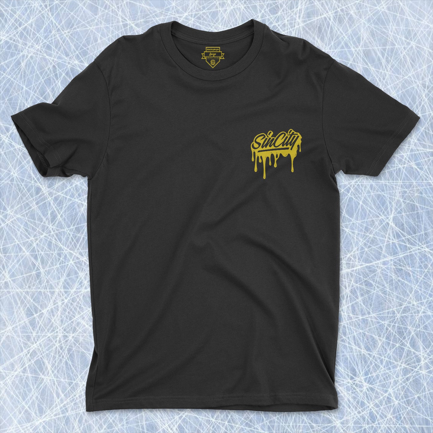 "SinCity" Extra Soft Black with Gold Ink T-Shirt