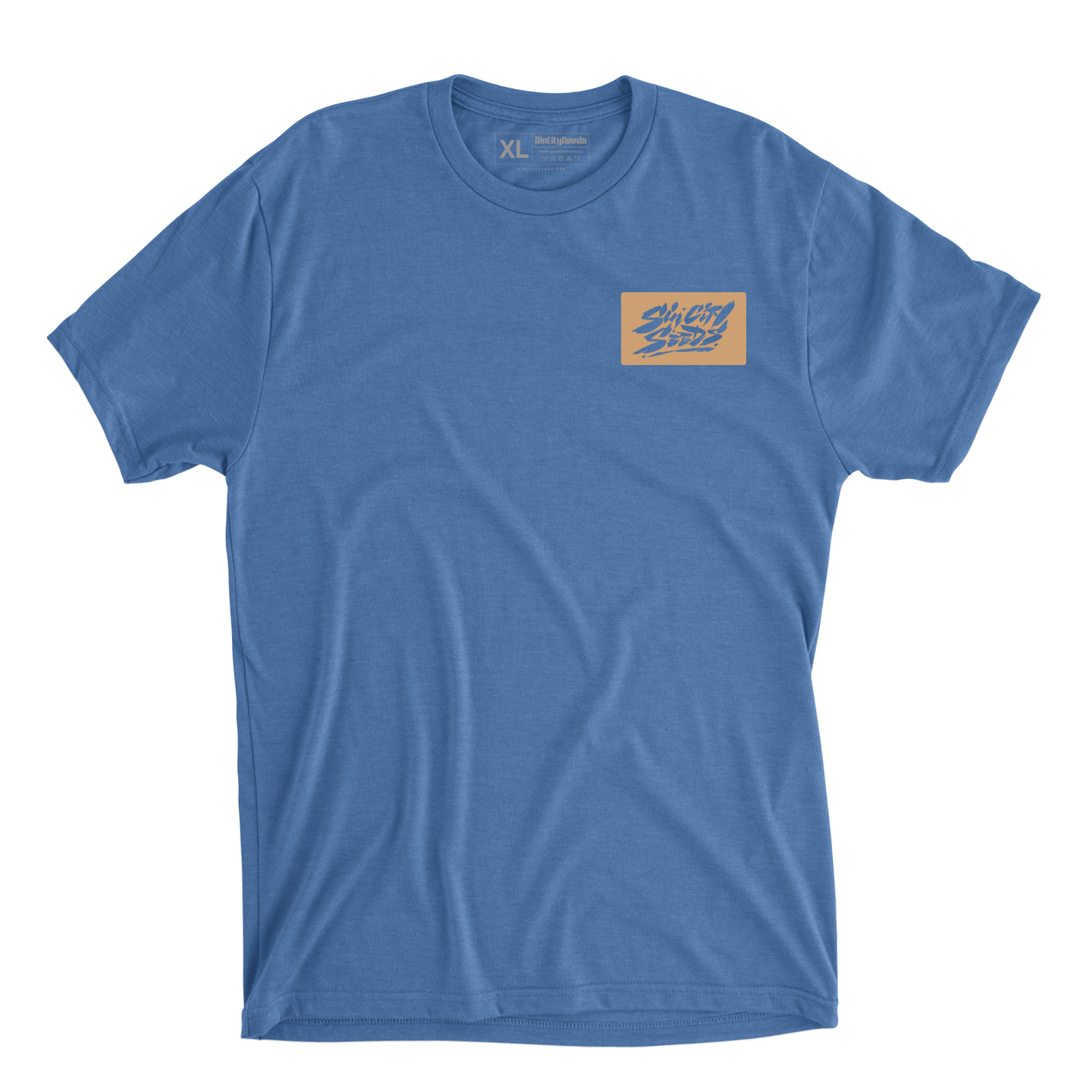 Vintage Royal Blue Tri-Blend Patch Print T-Shirt