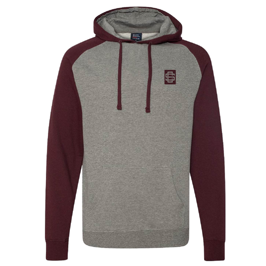 Burgundy Heather / Heather Grey Raglan Sleeve Hoodie
