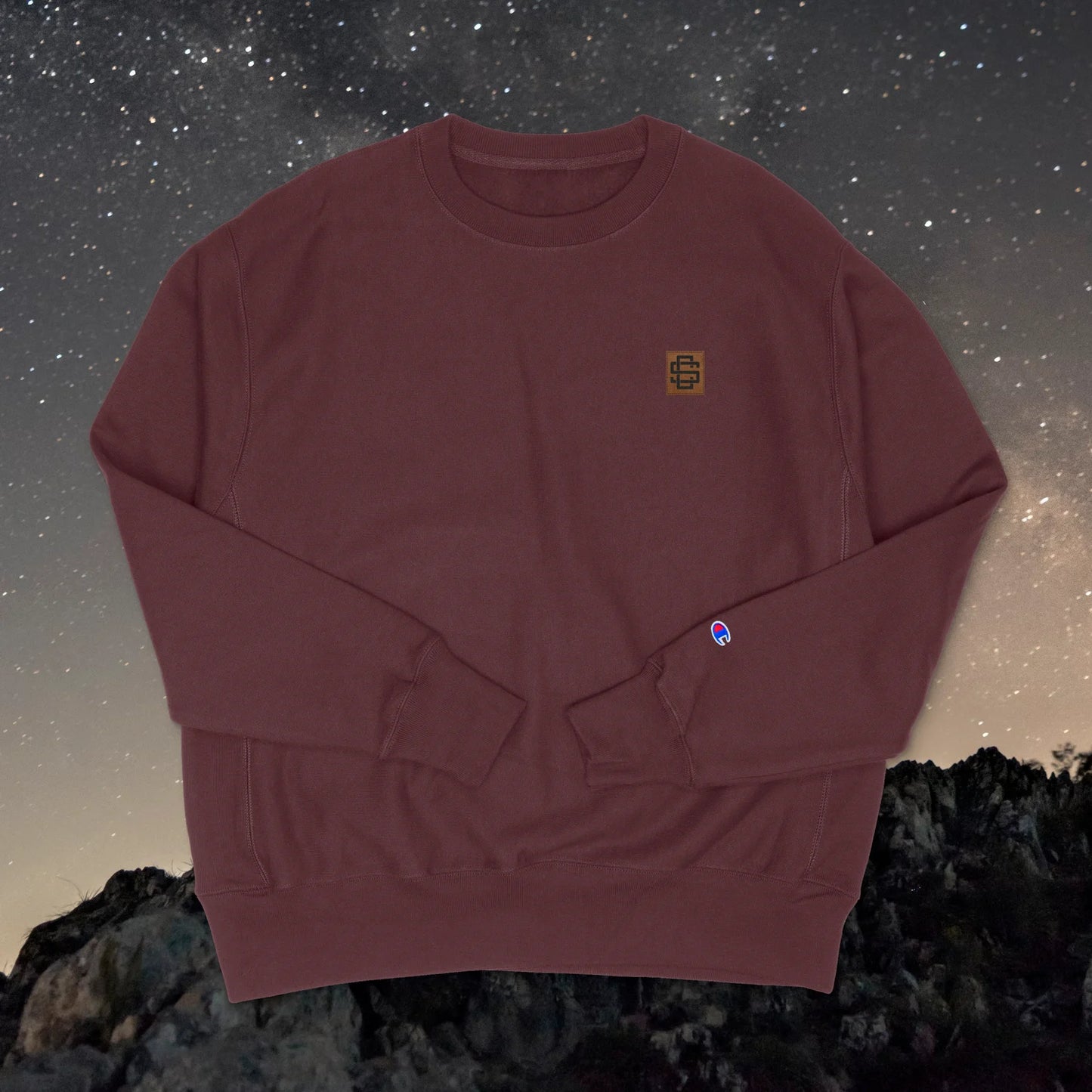 Maroon Champion Crewneck with Leather SC Patch