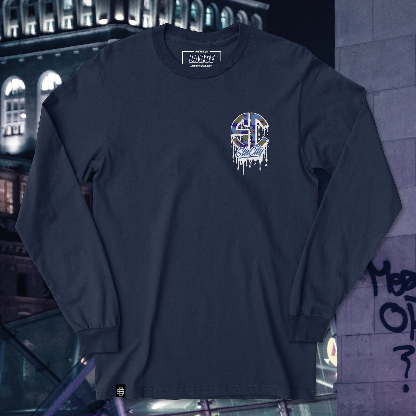 SinCity Drippy Navy Blue Long Sleeve