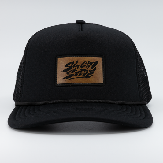 Sin City Leather Patch Trucker Hat
